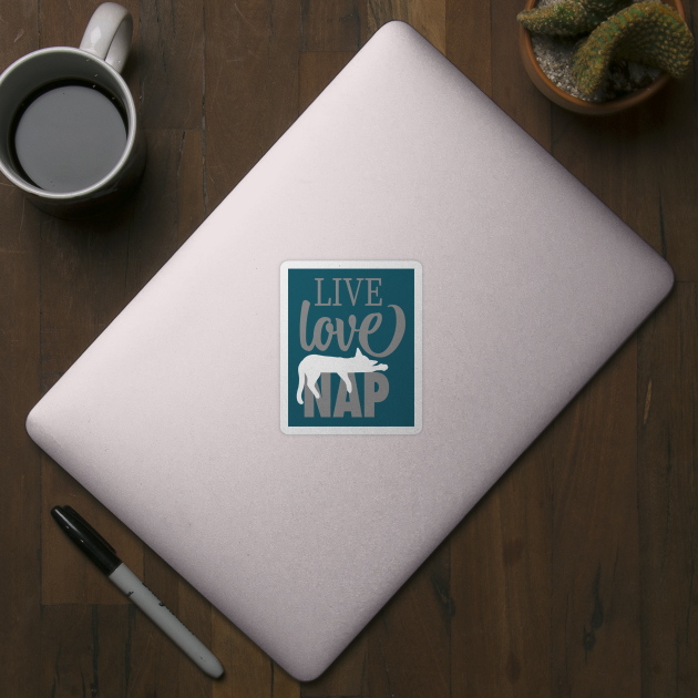 Live Love Nap Sleepy White Cat - Lazy Day Kitty Lover by cottoncanvas